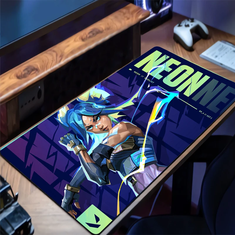 Mousepad V-valorant Neon Office Computer Desk Mat Keyboard Mouse Pad Laptop Cushion Large Non-slip Deskpad PC HD Anime Mousepad