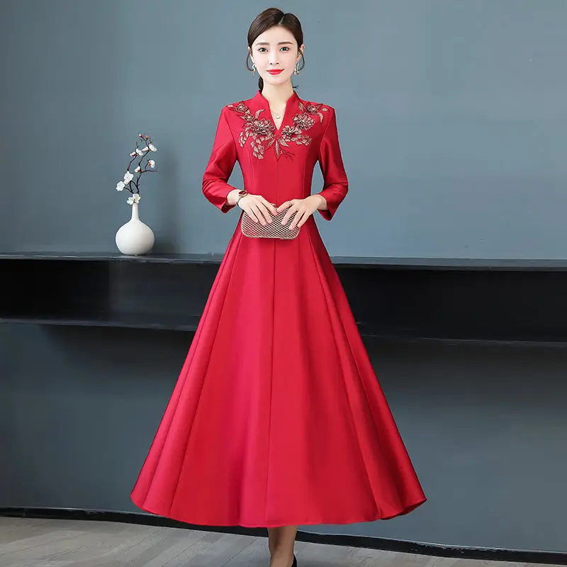 Imagem -03 - Vestido Nobre e Elegante para Mulher Roupas Femininas Estilo Chinês Bordado Fino Casamento Mãe Moda T1327