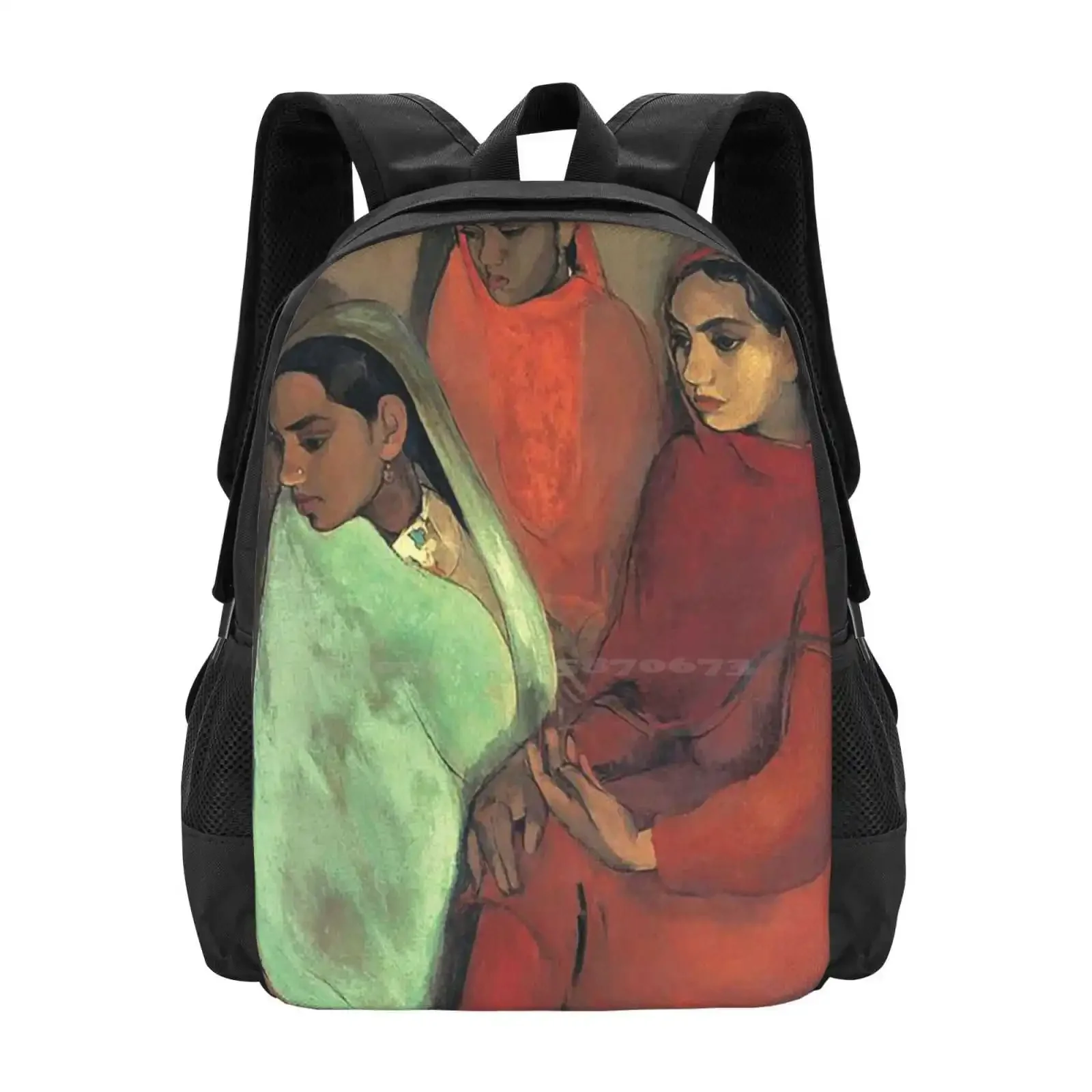 Three Girls-Amrita Sher-Gil Teen College Student Backpack Pattern Design Bags Amrita Sher Gil 1935 20th Century Europe Gold
