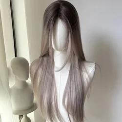 Chocolate Ombre Wig for Women Long Straight Lace Front Synthetic Wig for Daily Use Party Emo Wigs 24inch Heat Resistant 가발