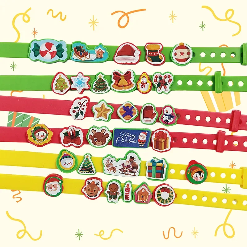 Bracelet en caoutchouc à motif de dessin animé imprimé pour adultes et enfants, bracelet en silicone, cadeau de fête de vacances, Noël