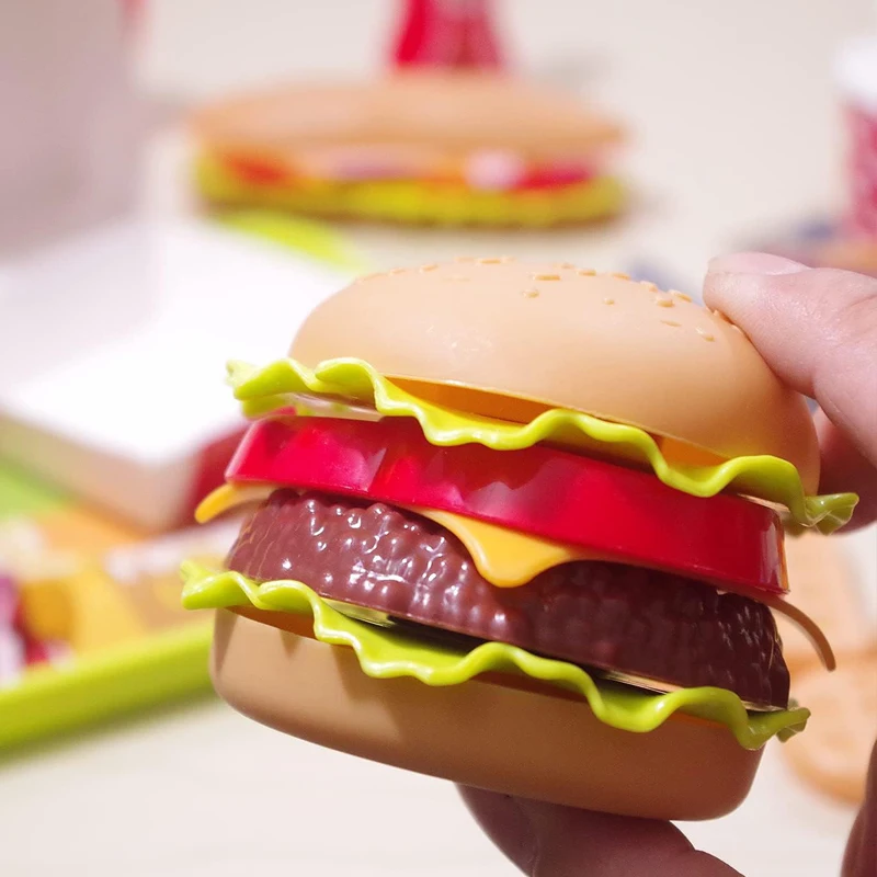 역할놀이 패스트푸드 세트, 어린이 주방 놀이 음식 - 주방 놀이 용품 - 놀이용 버거와 핫도그 포함 장난감 음식