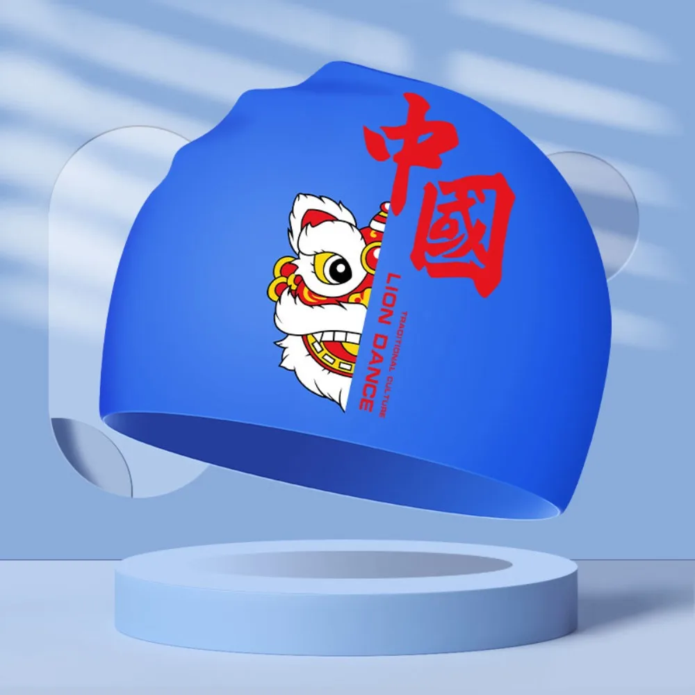 التصوير الدعائم السيليكا الكبار قبعة السباحة مرونة للماء قبعة السباحة الأسد الرقص خفيفة الوزن قبعة الغوص الصيف