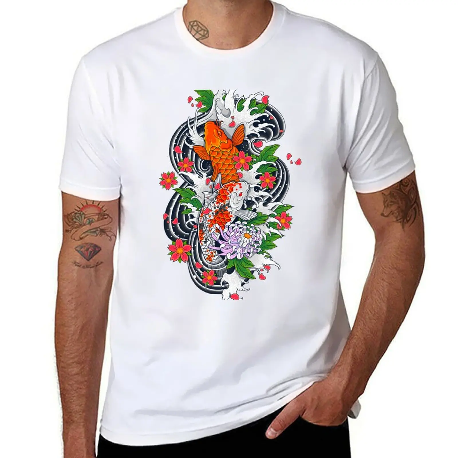 

Koi Fish Pond T-Shirt t shirts designer cotton t shirts man 100% T-Shirt