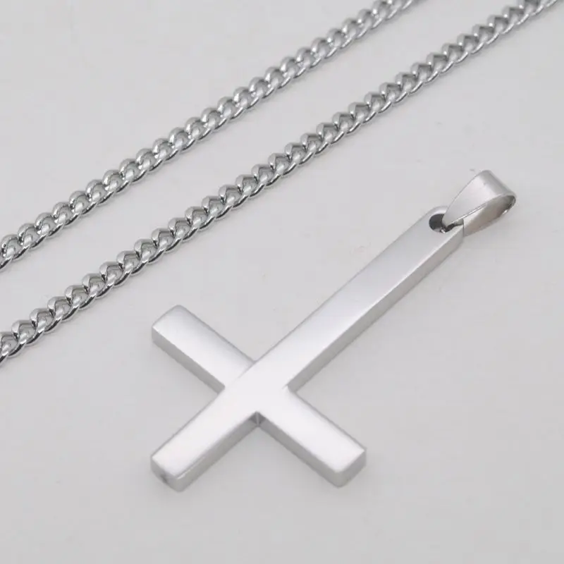 1PC Inverted for Cross Pendant Necklace Stainless Steel Upside Down for Cross Pendant Necklace Christian Accessory for Male