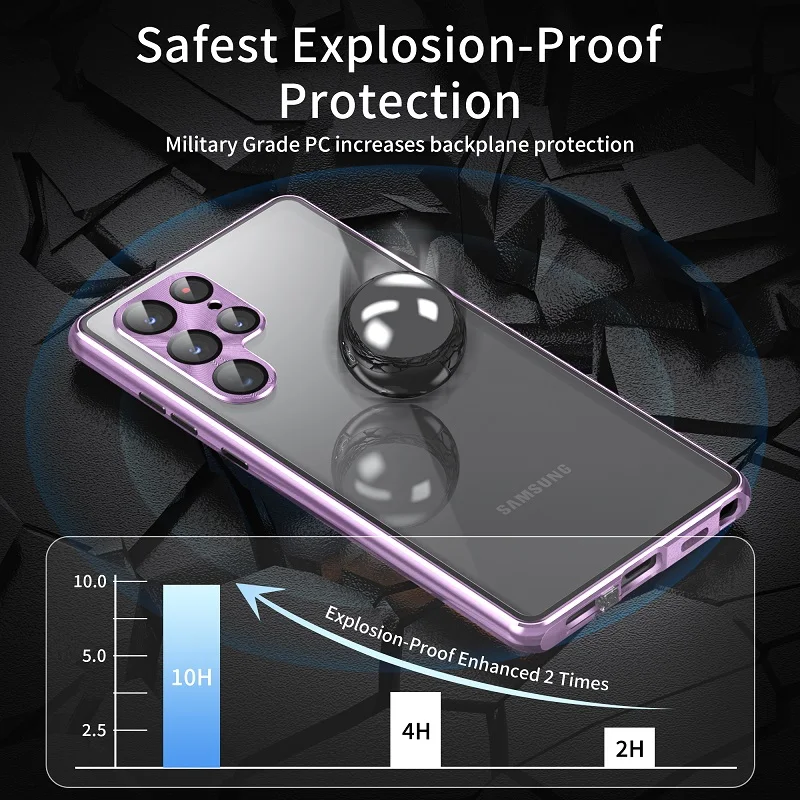 Suitable For Samsung S22 S23 Plus S24 Ultra Front Glass Mirror And Explosion-Proof PC Back Panel Full Coverage With Safety Lock