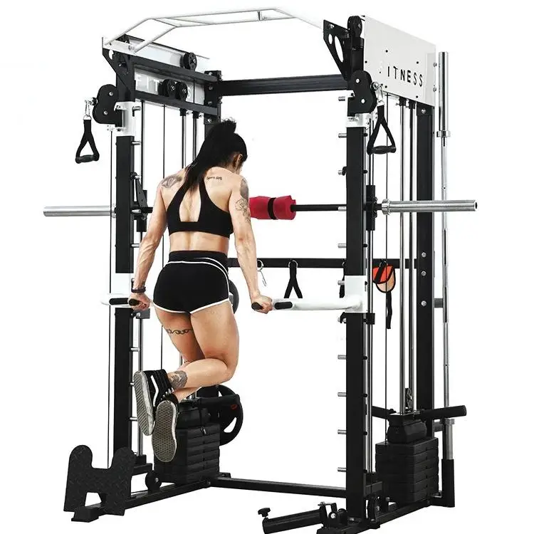 Commercial Power Squat Rack Cage Multi-Functional Smith Machine Home Gym Unisex Indoor Use Cable Crossover Trainer