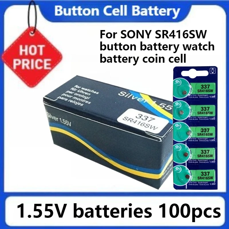 

1.55V Batteries 100pcs 623 D337 V337 SP337 1.55V Individual Packaging for SONY SR416SW Button Battery Watch Battery Coin Cell