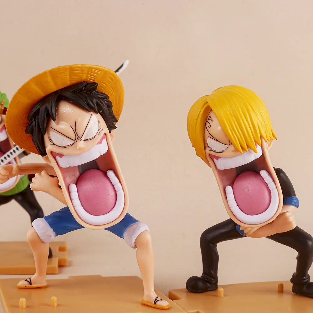 One Piece Figuras Anime, Engraçado Luffy, Zoro, Sanji Figurines, Modelo Boneca, Decoração do carro, Brinquedos infantis, Fãs Presentes, Novo, 3pcs por conjunto