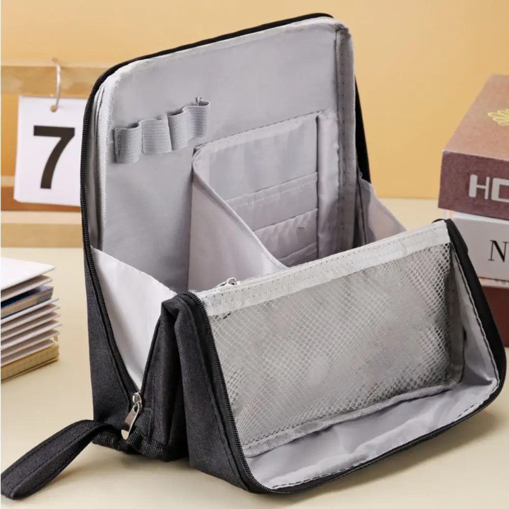 Multifunctional Large Capacity Pencil Case Multi-layer Oxford Cloth Stationery Bag Simple Standable Stationery Organizer School