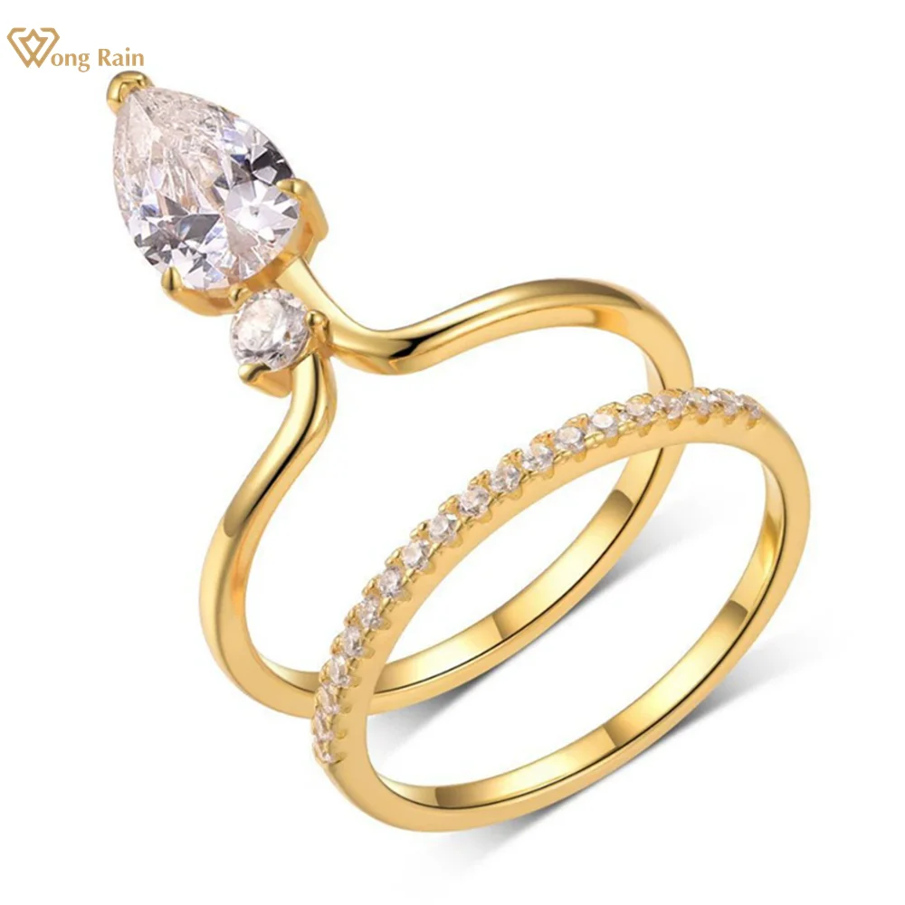 

Wong Rain 925 Sterling Silver 3EX VVS1 D Color Pear Cut 6*9 MM Real Moissanite Diamonds Gems Engagement Ring Sets Fine Jewelry