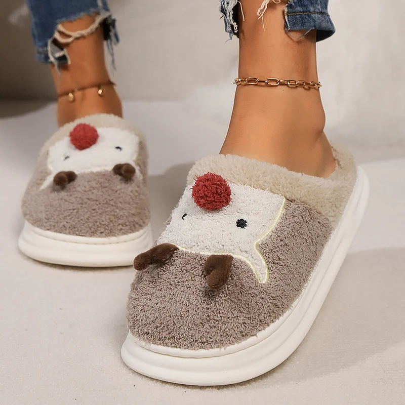 Lucyever Cute Elk Christmas Slippers Women Winter Warm Soft Sole Home Slides Woman Indoor Comfy Platform Cotton Shoes Female