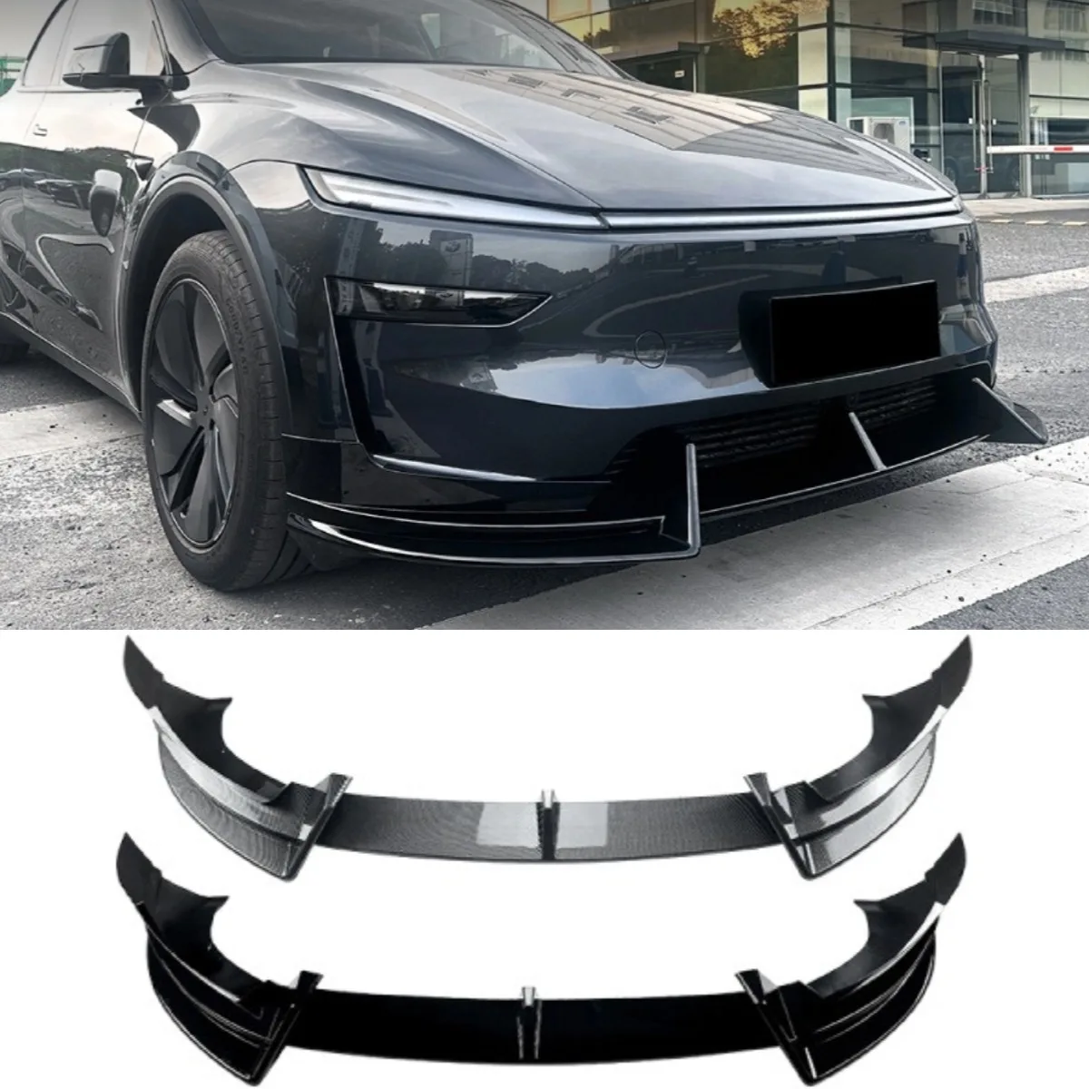 

Для Tesla Model Y 2024 + внешние аксессуары, передний бампер автомобиля, разделитель для губ, диффузор, спойлер, защита бампера, фартук, комплект кузова