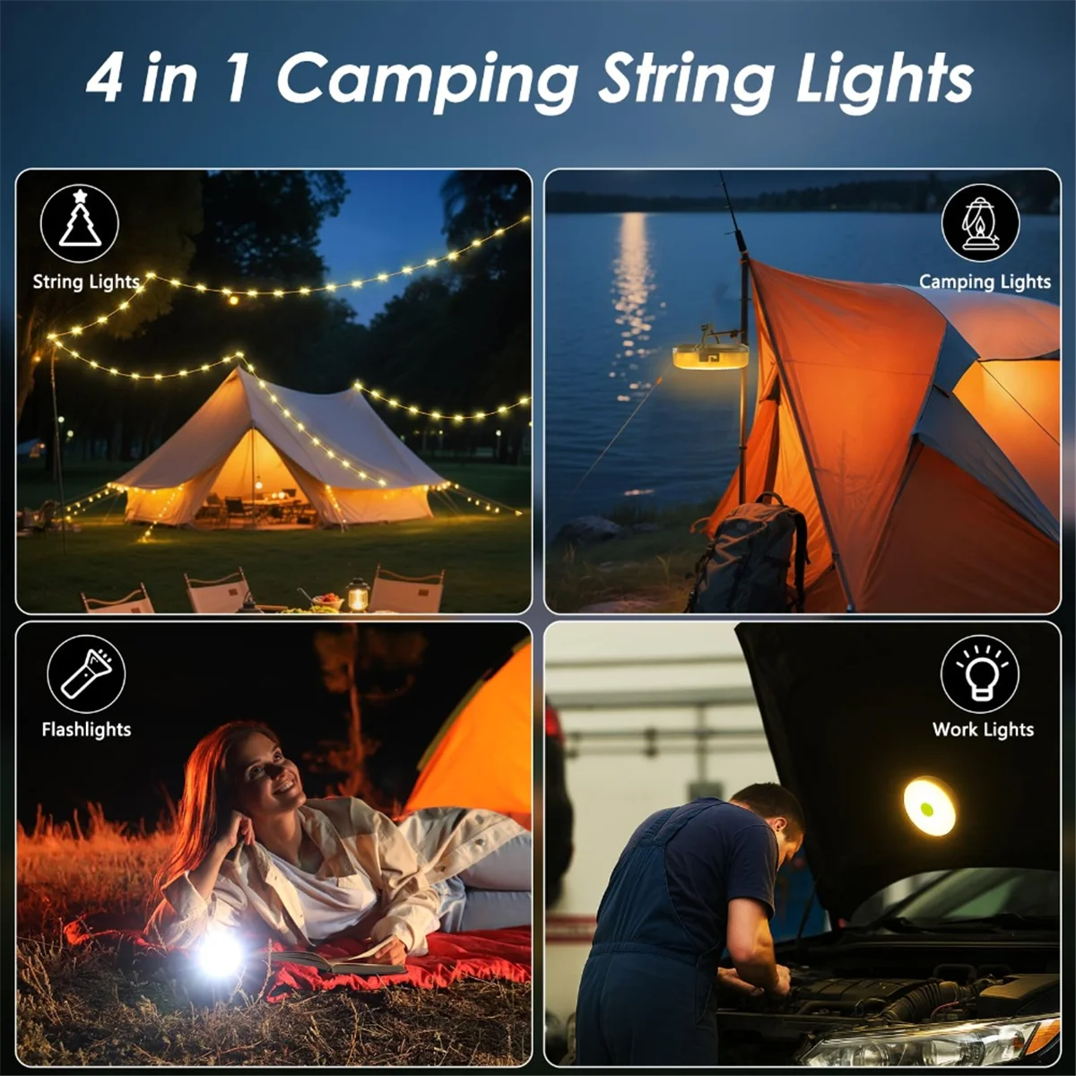 

NEW_2Pack Кемпинговые гирлянды, походный светильник для быстрого хранения 4-в-1