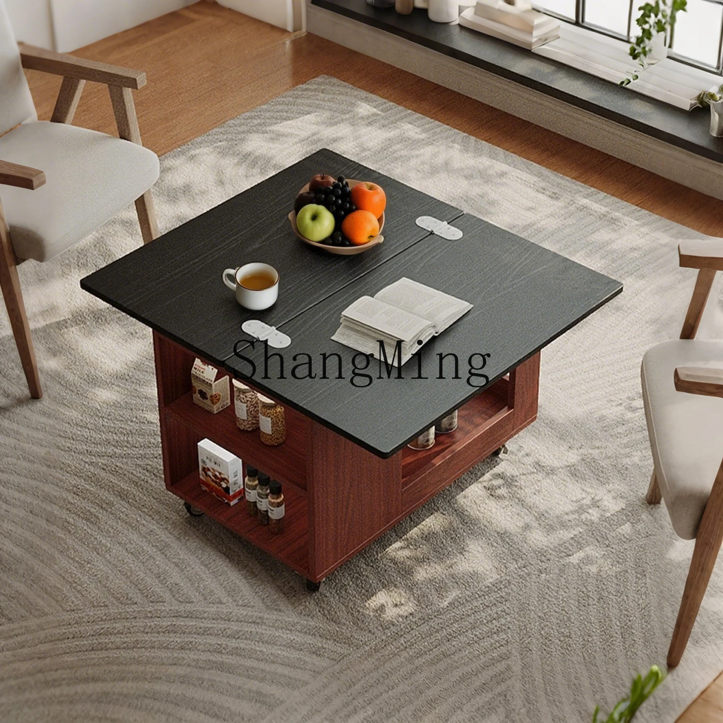 FG solid wood rotatable folding sofa side few trolleys living room home about small table removable coffee table