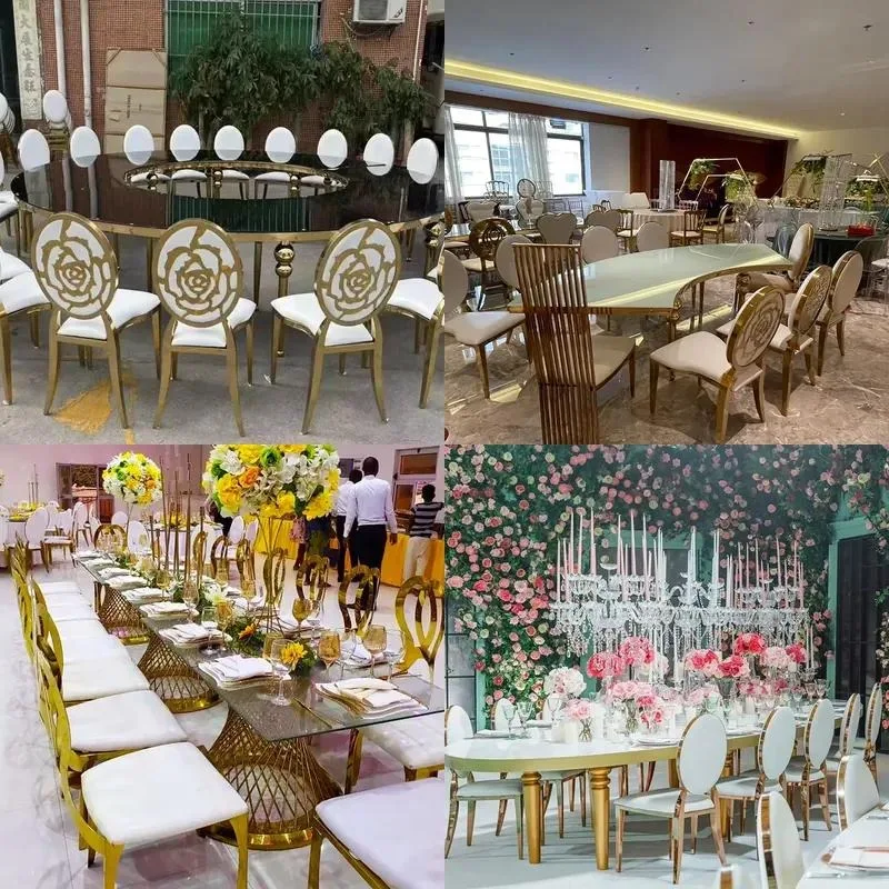 Acrylic Round Dining Table with 6 Wooden Chairs for Kitchen Wedding Banquet Furniture