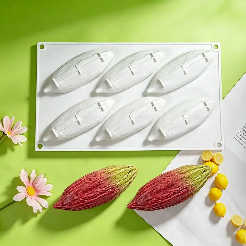 6 Cavity Cocoa Pod Silicone Mold Heat Resistant Flexible Fruit Pudding Mold Handmade Food Grade Silicone Baking Mold Pudding