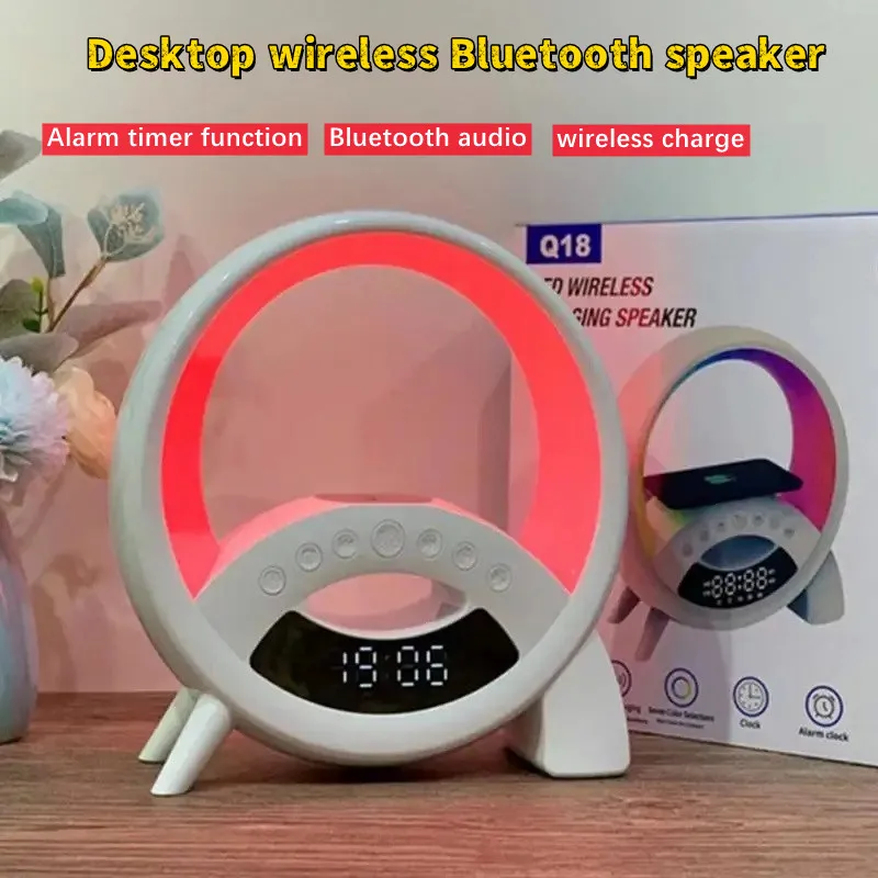 Powerful Wireless Bluetooth Speaker Colorful Lights Phone Wireless Charge Clock Display Multi Modes Alarm Clock High HiFi Sound