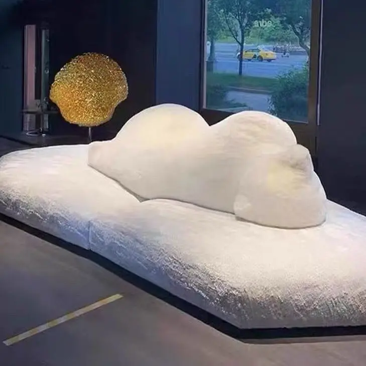 Italian minimalist bidirectional large flat model home, fabric big bear internet celebrity polar bear double-sided sofa wood