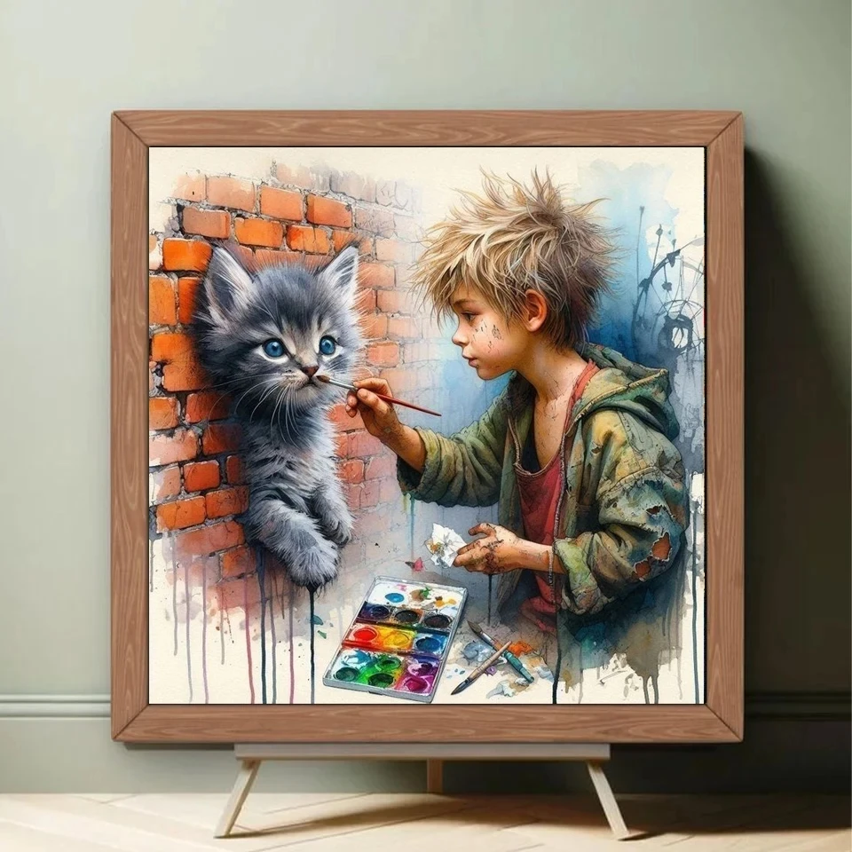 

Cross Stitch Kit 5D Diy Diamond Painting Little Boy And Girl Full Mosaic Home Decorative Cartoon Cats Dogs Embroidery