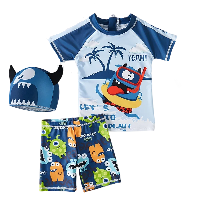 

Cartoon Beast Style 2-Piece Swimsuit for Baby Boys Toddler Kids 0-7Y Short Bathing Suit Swimwear Set With 3D Hat UPF 50+