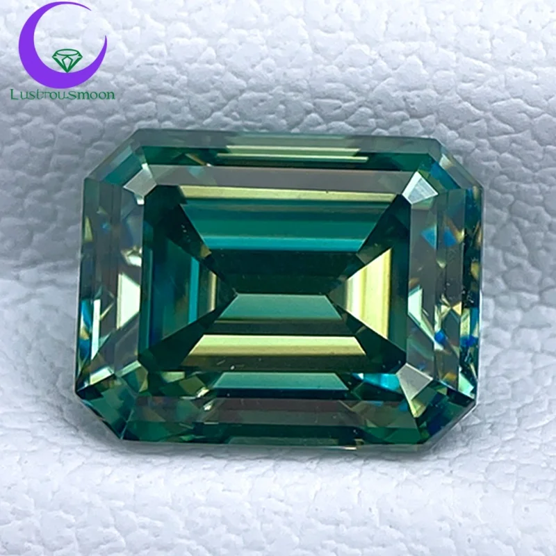 Batu Moissanite Biru Hijau Potongan Emerald Tidak Pernah Pudar dengan GRA VVS1 Permata Sintetis Lepas Lolos Tes Berlian Hadiah Natal