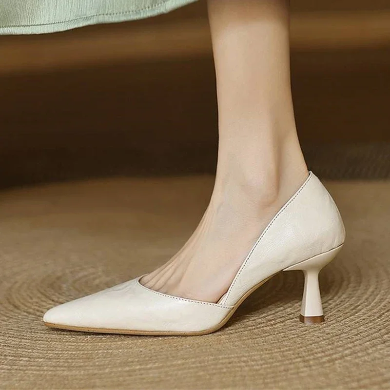 Простые классические женские туфли-лодочки без шнуровки из натуральной кожи с острым носком, необычные, на высоком каблуке 6,5 см, красивые женские элегантные женские туфли-лодочки без шнуровки HN04