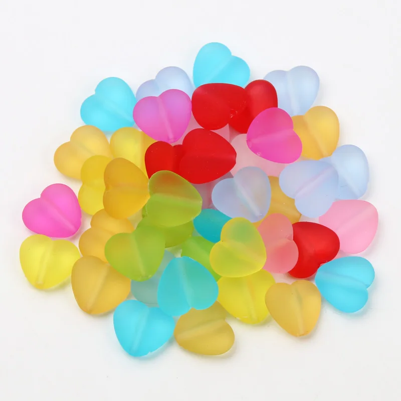 30pcs 9Color Multicolor Matte Heart Shape Acrylic Loose Beads For Jewelry Making Diy Bracelet Necklace Beaded Accessories13x14mm