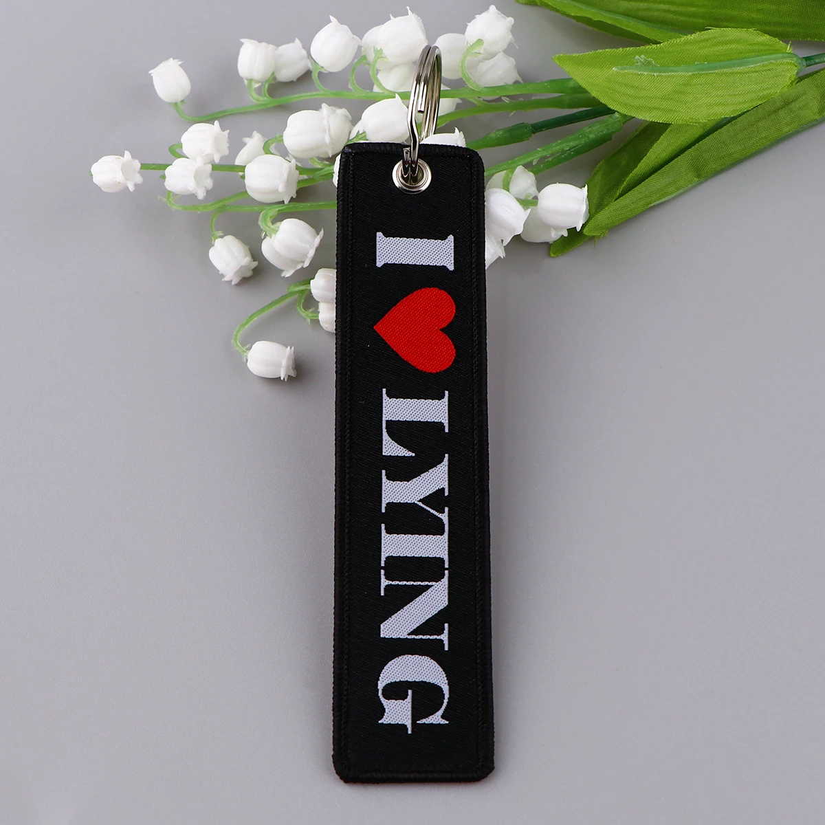 I Love Emo Boys Embroidery Key Fobs Quote Key Tags Red Heart Keychains for Women Car Keyring Accessories Gift Backpack Pendant
