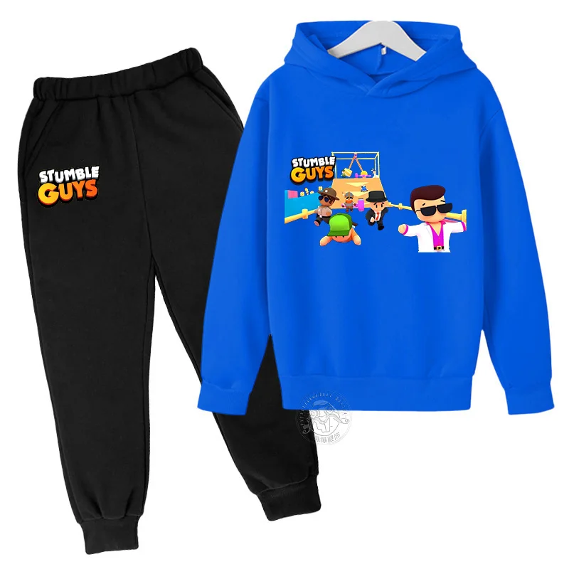 Autumn/Winter Stumble Guys Hoodie Children's Original Cartoon Man Sportswear Boys and Girls 3-13 Years Old Long Sleeve+Pants Set