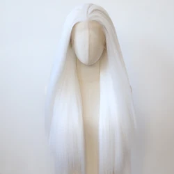 Yaki Straight White Synthetic Lace Front Wig Long Kinky Straight Lace Front Synthetic Wig Pre Plucked Heat Resistant Fiber Hair
