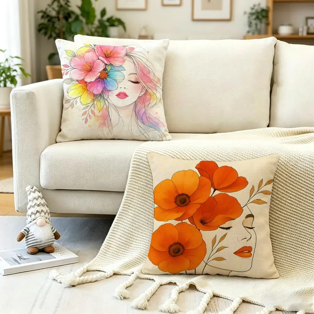 Fashion Aesthetic Side Profile Cushion Cover Anti-dustmite Pillowcase Invisible zipper silky short plush Sofa cushion cover