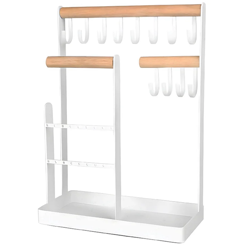 ELBA_Jewelry Organizer Stand Necklace Holder, Jewelry Tower Rack with Earring Tray and Holes, Necklaces Hanging Tree Display