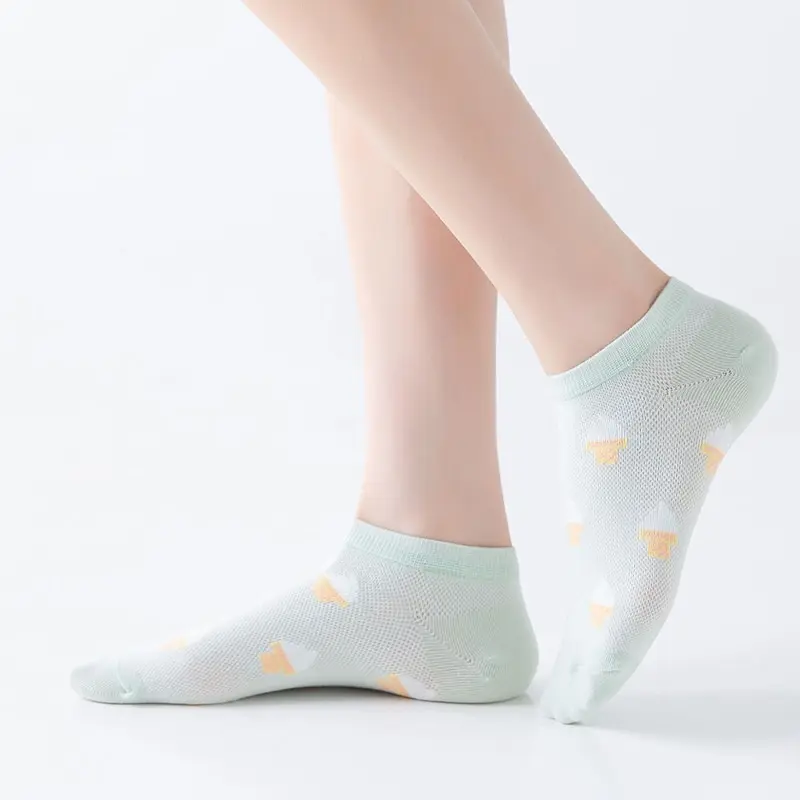 6 Pairs of Women Is Summer Thin Short Socks Sweet Cute Breathable Mesh Comfortable and Small Floral Fragments Maternidad