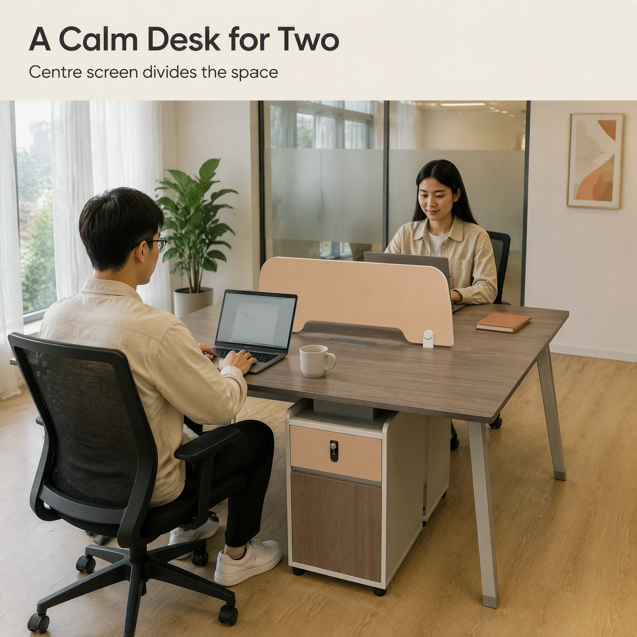 Modern Modular 2 Seater Office Staff Workstation Face To Face Desk Simple Divider Screen Lockable Movable Storage Cabinet