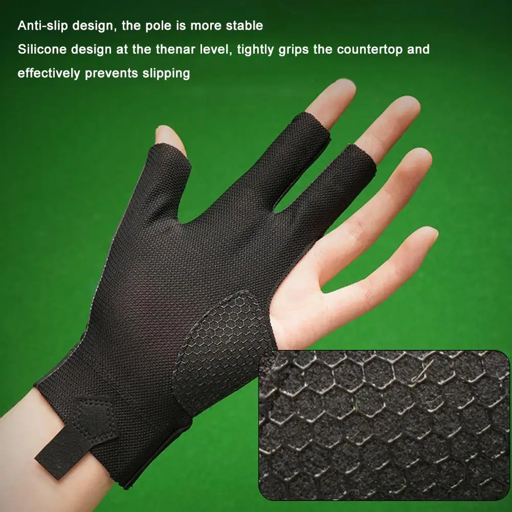 1pcs Billiard Gloves Left Hand Three Finger Snooker Non Glove Lightweight Accessories Adjustable Billiard Billiard Slip M6r7