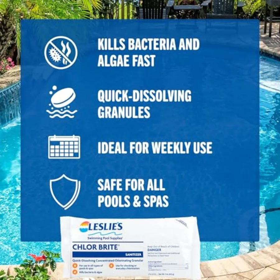 كلور برايت بركة صدمة لحمامات السباحة والمنتجعات الصحية وأحواض ساخنة الحبيبية استقرت الصوديوم المطهر المشتعلة 12 × 1 رطل أكياس فكرة