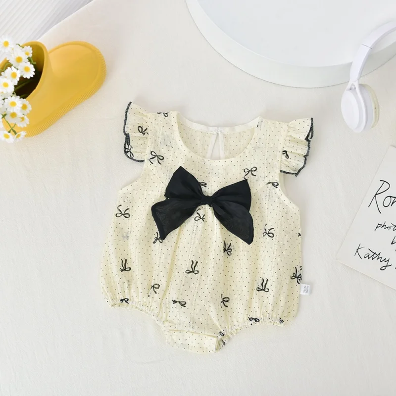 Summer Baby Girls Bodysuit with 3D Bow Cute Sweet Sleeveless Ruffle Bodysuit for Newborn Cotton Toddler One Peice Infant Onesie