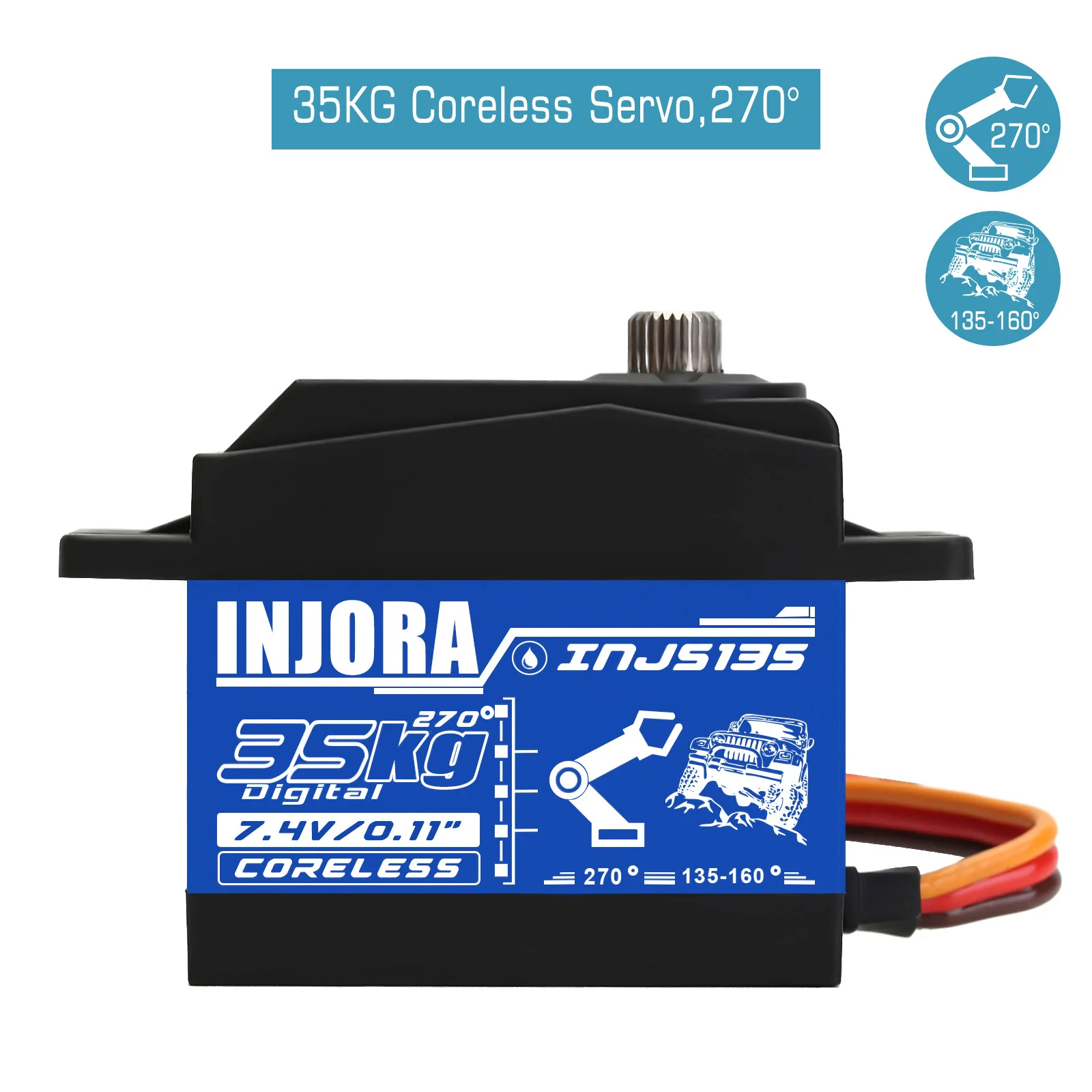 INJORA INJS135 35KG Waterproof Large Torque Digital Coreless Servo for RC Car Crawler Truck SCX10 TRX4 Robot Model (270 degrees)