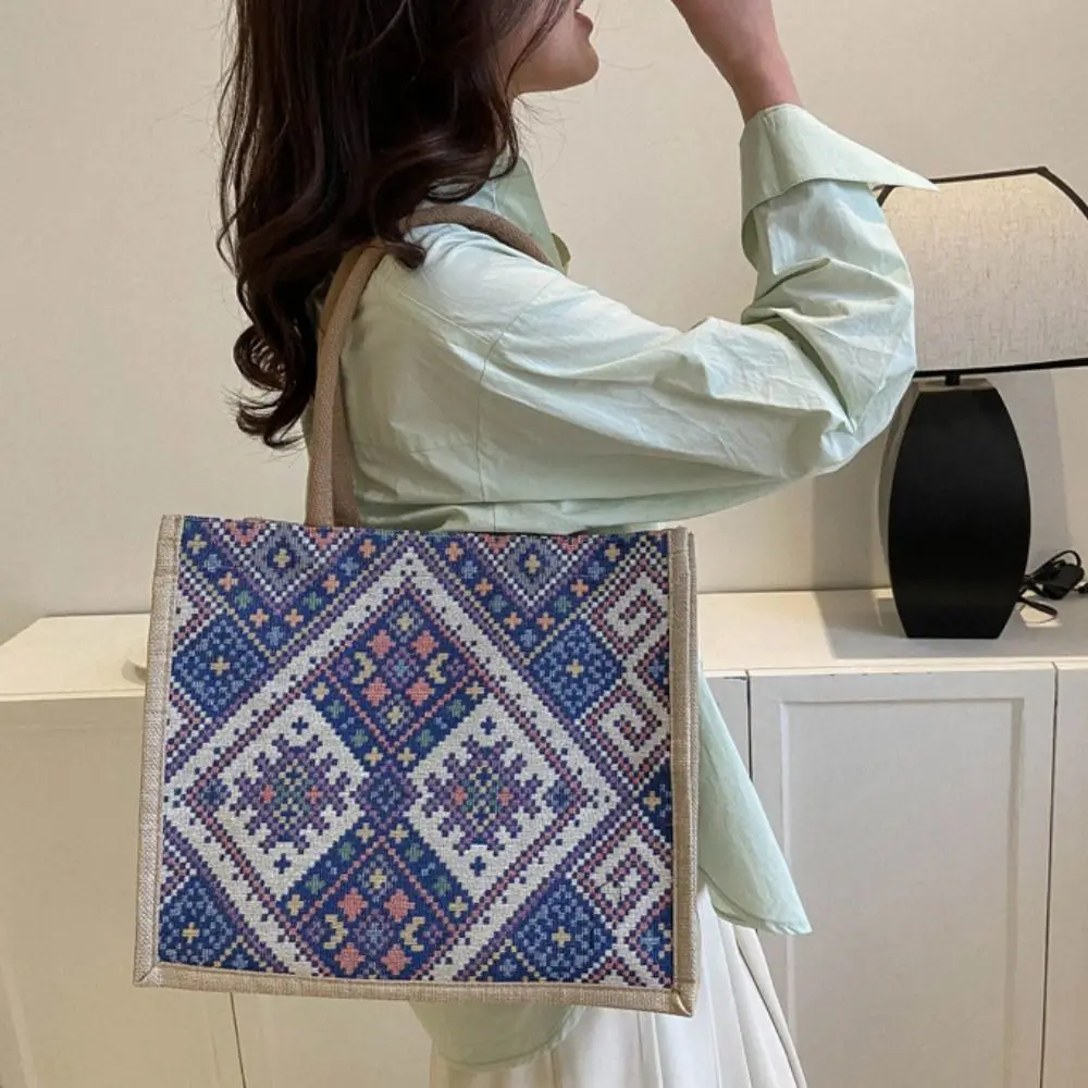 Large Capacity Ethnic Style Handbag Tote Bag Shoulder Bags Geometric Cloth Bag Canvas Handbag Embroidery Shoulder Bag Women
