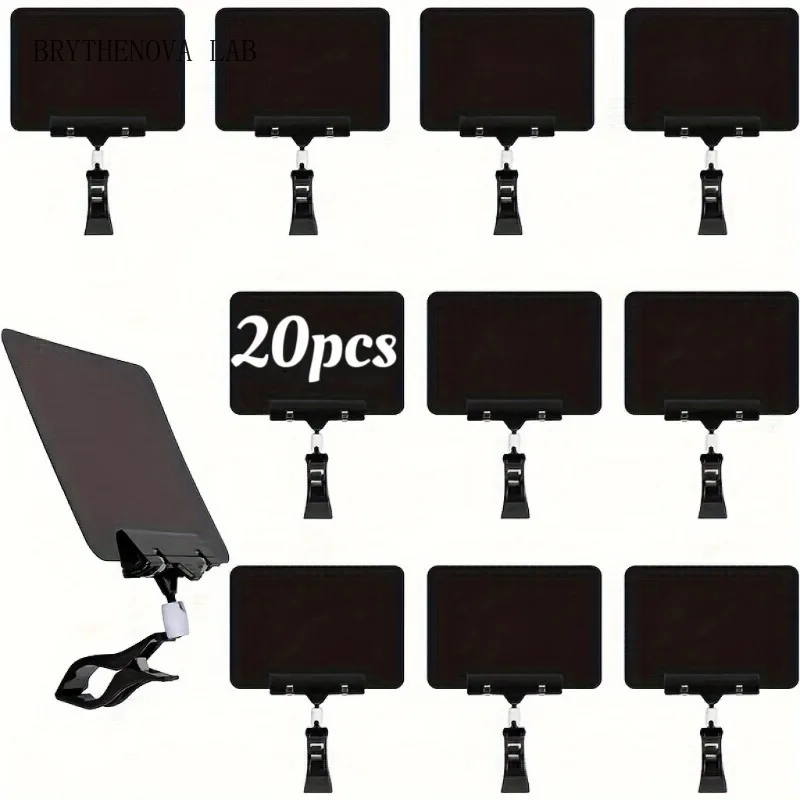 20pcs Erasable Price Tags with Metal Clips Durable Plastic Signs Blackboard Reusable & Easy-to-write Display Labels for Retail