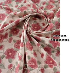 Cotton Poplin Fabrics Gold-rimmed Rose Print Vintage Big Floral Pattern Fashion Sewing For Dress Designer By Meter