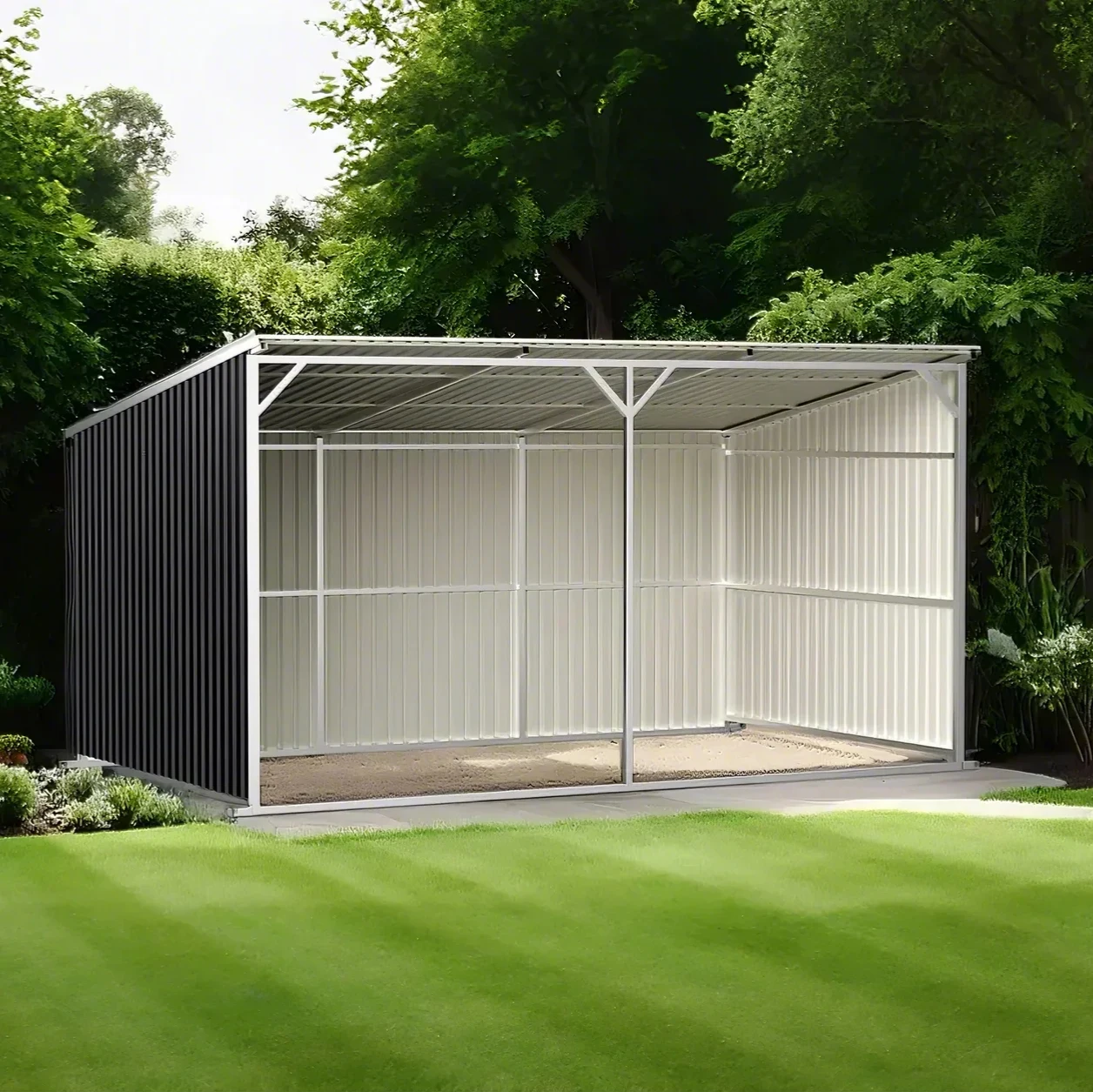 Capannone da giardino durevole per riparo in metallo per bestiame