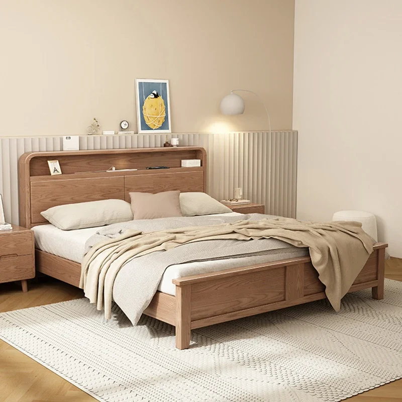 Luxury Wood Double Bed Designer Retro Cheap Storage Full Size Double Bed Home Floor Sleeping Letti Matrimoniali Furniture