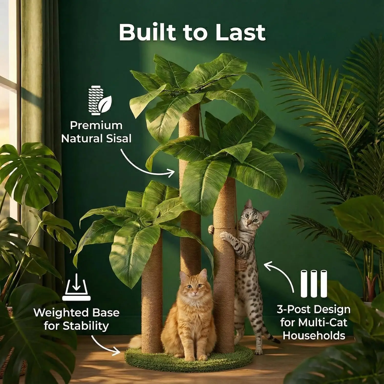 31.5Inch Cat Scratching Post,Cat Scratcher Tree with 3 Scratching Poles & 2 Interactive Dangling Balls,Cats Scratching Posts