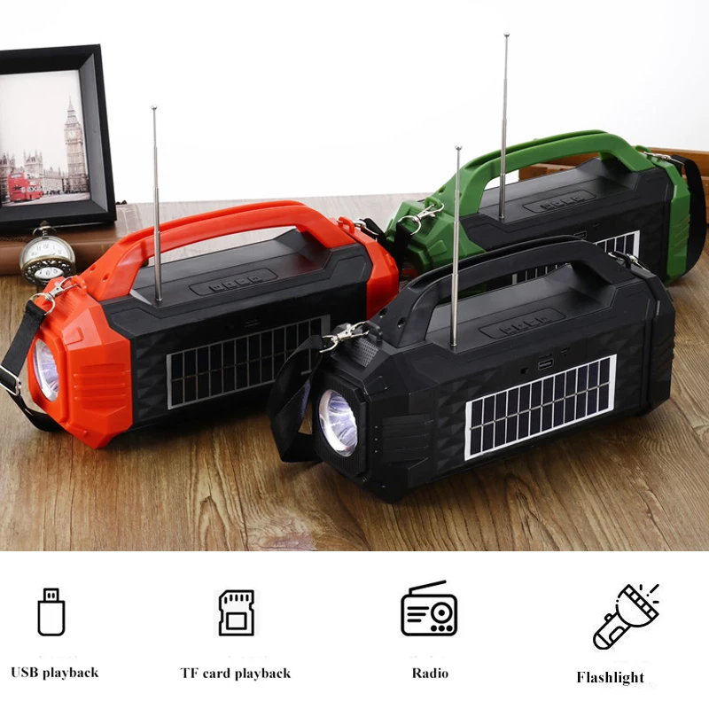 Radio de emergencia portátil con carga Solar, altavoz estéreo con Bluetooth, Supergraves, TWS, linterna, compatible con tarjeta TF, disco U, 10W