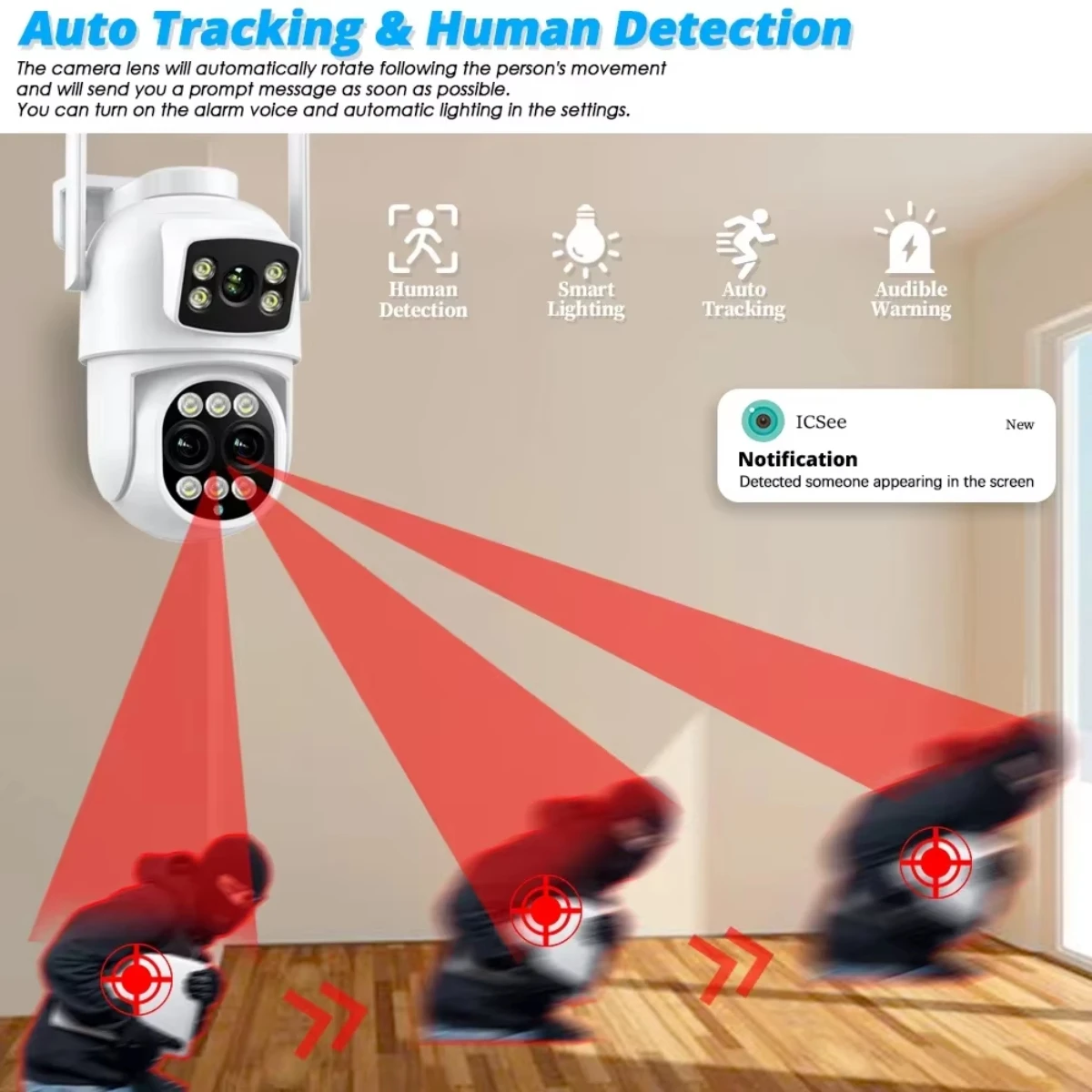 Overscam Draadloos CCTV-systeem WiFi-camerakit 9MP IP-camera met 8X PTZ-zoom Beveiliging Audio 8CH NVR Videobewakingsset ICsee