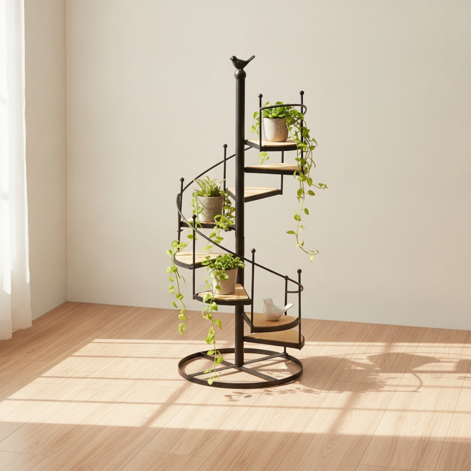 Spiral Plant Stand Decorative Plant Stand with Bird Finial Display Shelf Stylish Furniture Sturdy for Apartment Dwellers