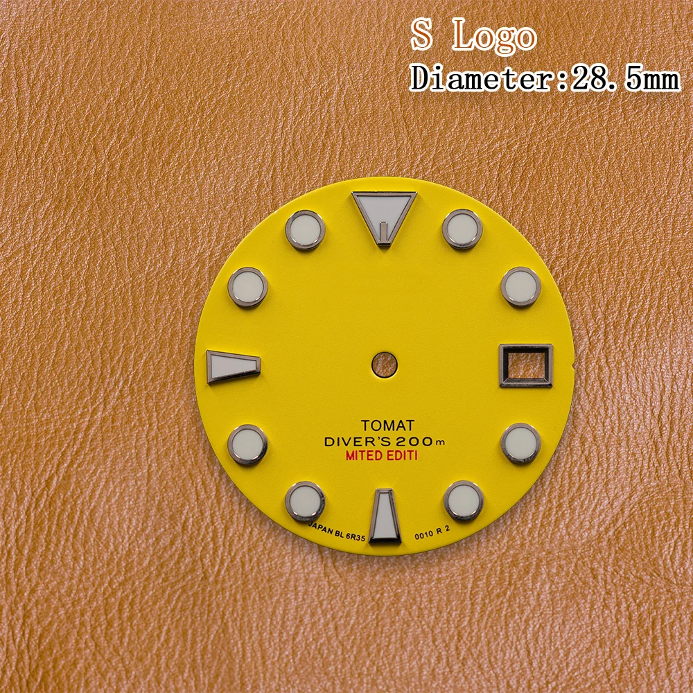 S Logo 28.5mm Red dial abalone Diver's Dial Suitable for NH35A Movement Green Luminous Watch Modification Accessories view 4