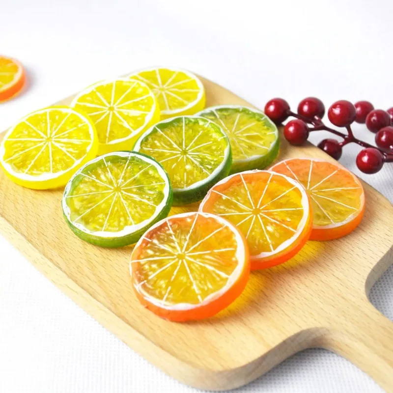 Mini simulación de rodajas de limón, frutas artificiales falsas, manzanas súper pequeñas, modelo de plástico de espuma, decoraciones para fiestas, cocina y bodas